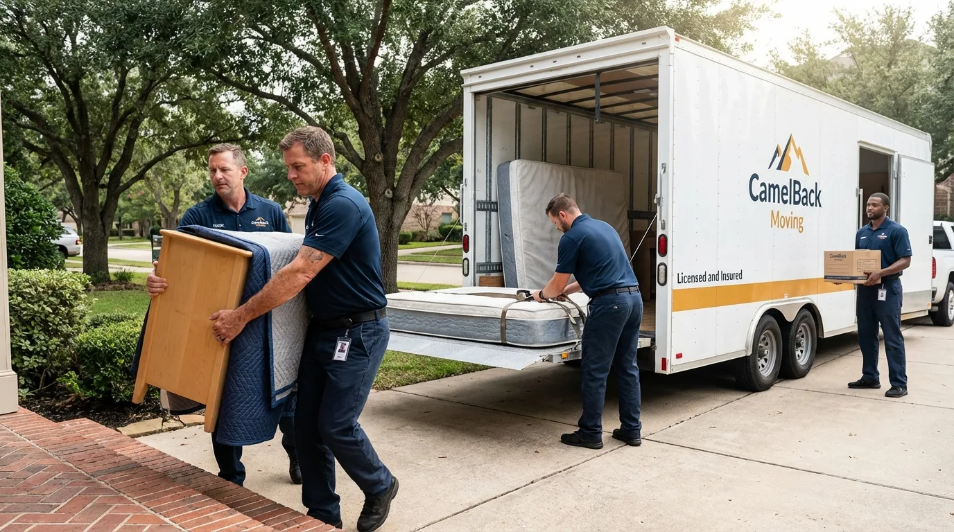 Crew loading residential truck for cross-state move from Wayne, IL